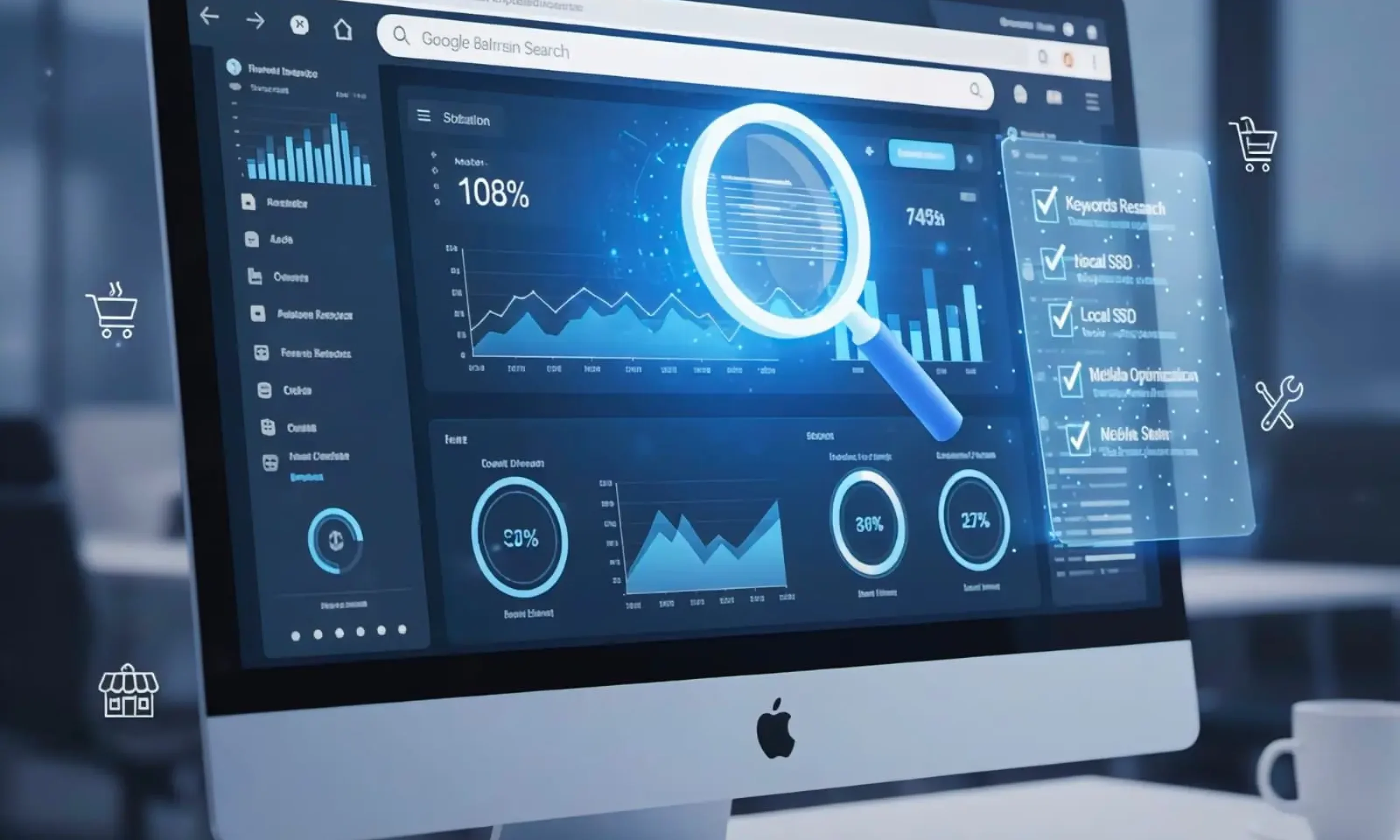 freelance-digital-marketing-strategist-in-bahrain-seo-checklist SEO dashboard showing Google Bahrain results and checklist for small businesses by a freelance digital marketing strategist in Bahrain